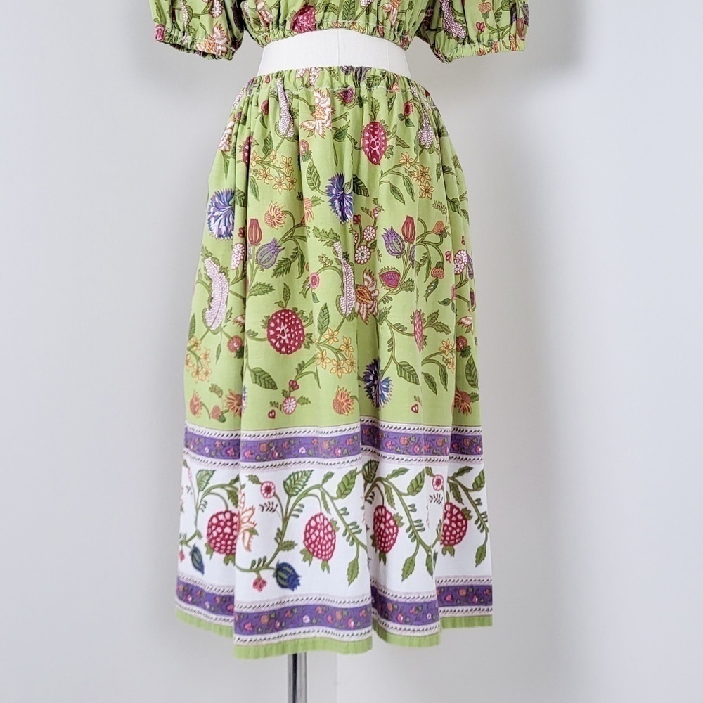 Floral skirt set peasant milk maid top knee length a-line full skirt blouse - Picture 13 of 16